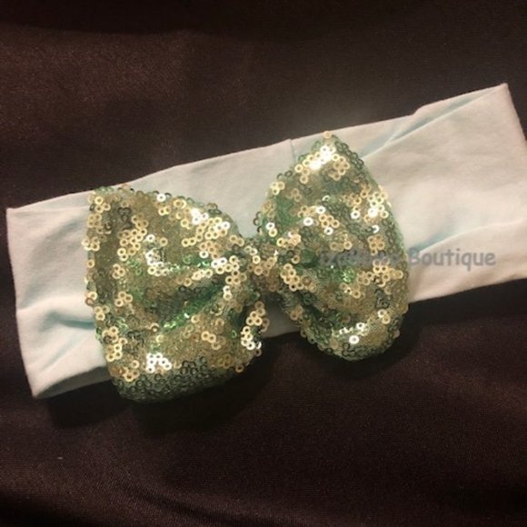 Mint on Mint Glitter Big Bow Headband MMGHB NWT Boutique - Picture 1 of 2